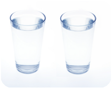 Two clear glasses of water.